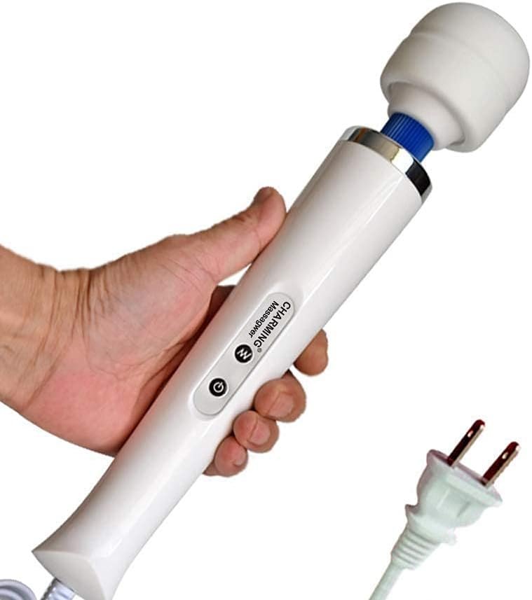 CHARMING 10 Speeds Wired Powerful Handheld Back Massager with Strong Vibration, Personal Therapy Massager for Sports Recovery, Muscle Aches, Full Body Pain (White)
