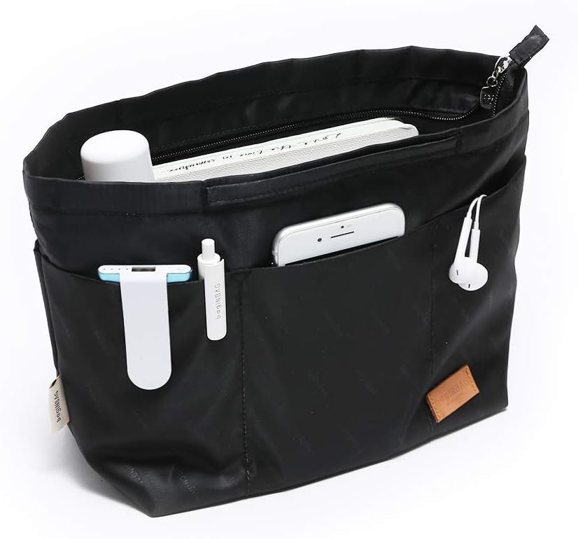 iN. Multi-Pocket Travel Handbag Organizer Insert Large for Tote Bag Purse Liner Insert Organizer with Handles (Large, Black)