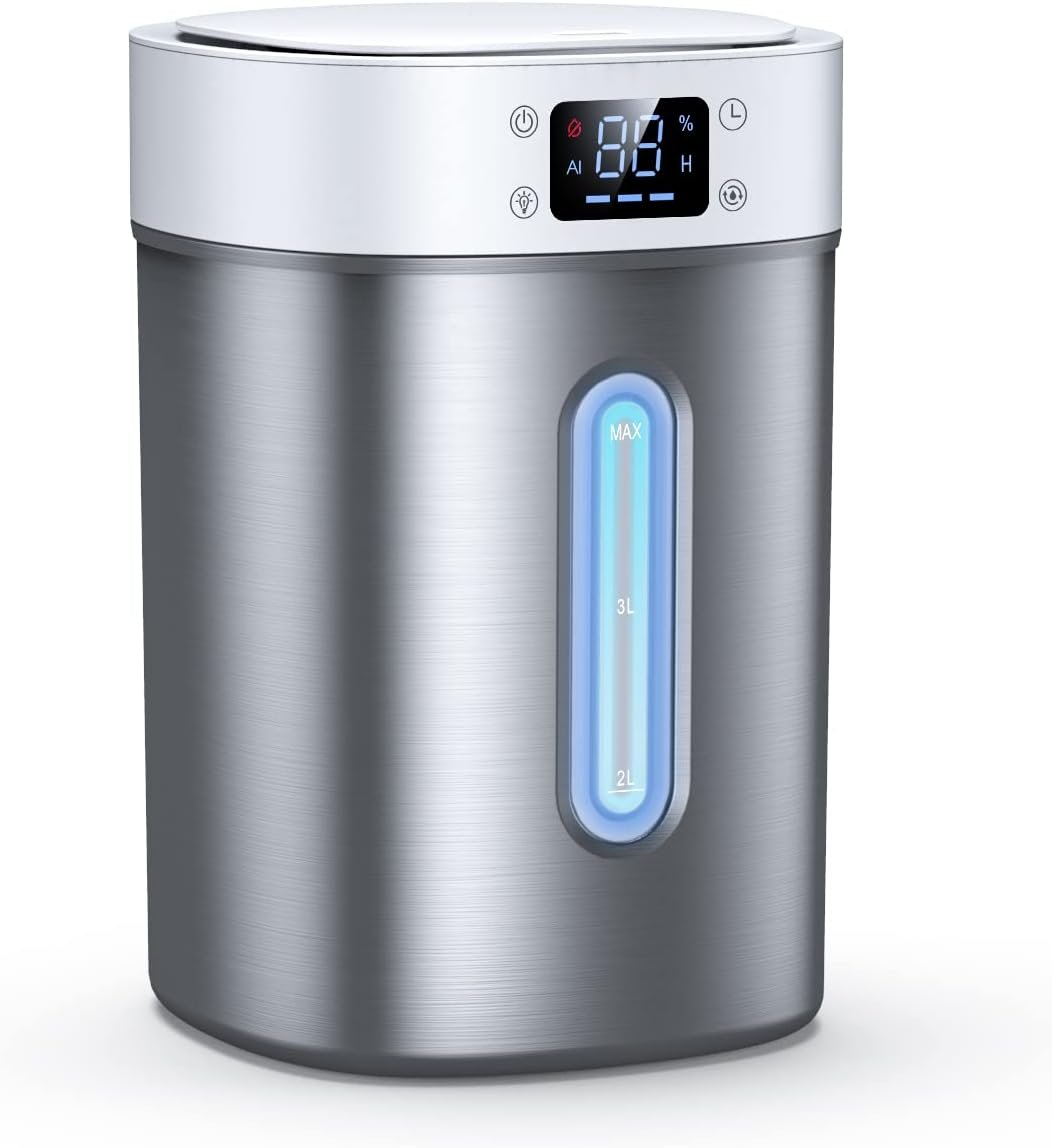 4L Ultrasonic Cool Mist Humidifier with 304 Stainless Steel Tank, Auto Humidity Control, Night Light, and Timer – For Large Rooms and Baby