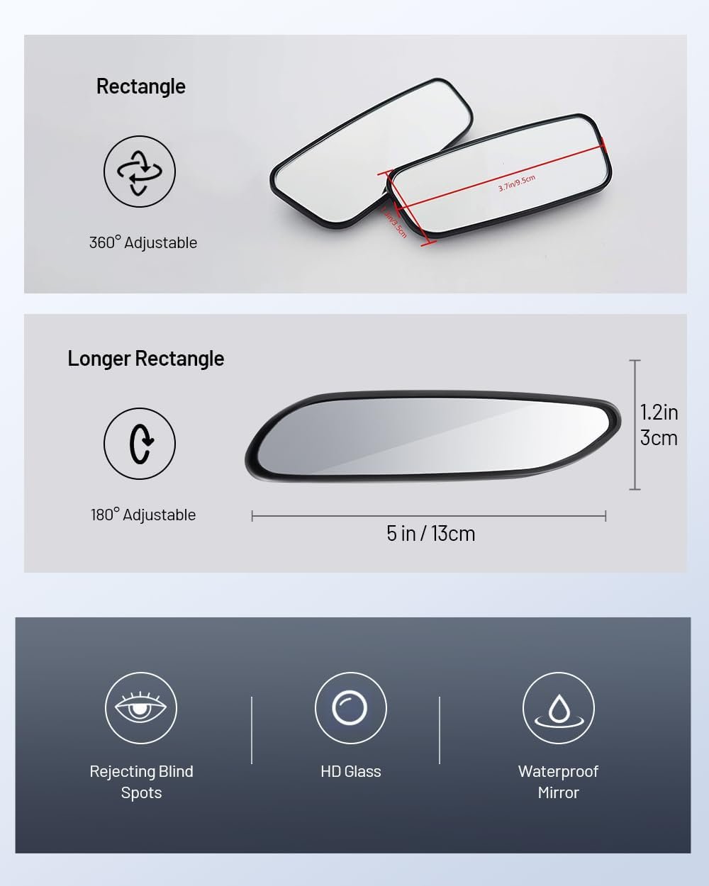 WildAuto Blind Spot Mirror, Rectangle Adjustable Car Auxiliary Universal Wide Angle Mirror for Universal Cars (Adhesive, 2pcs)