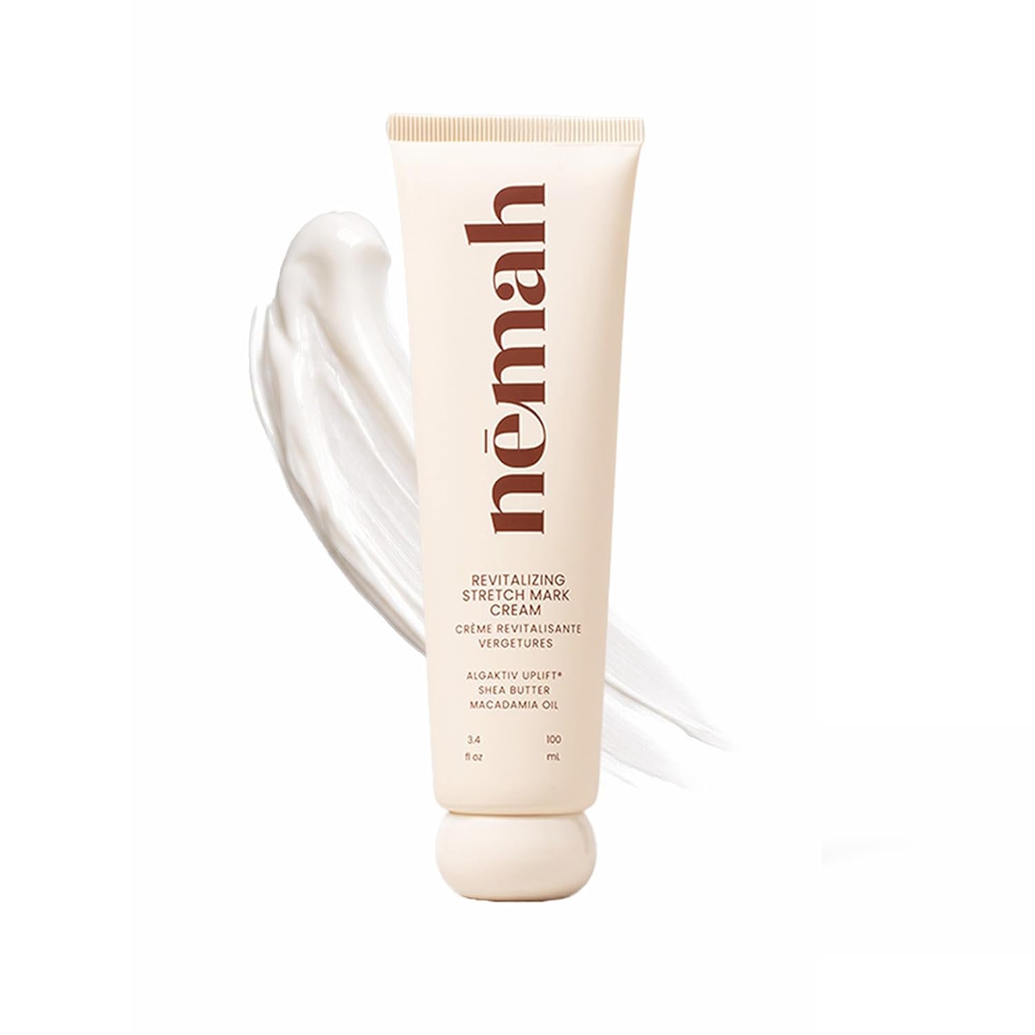 Nemah Stretch Mark Cream for Pregnancy, Moisturizing Belly Cream with Algaktiv UpLift, Shea Butter & Macadamia Oil, Pregnancy Body Cream for Belly, Hips & Thighs, 3.4 oz