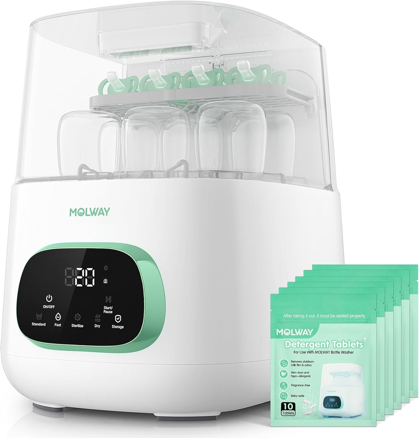 MOLWAY【Upgraded Baby Bottle Washer, Sterilizer and Dryer, All-in-One Pro Cleaning Machine for Bottles, Pump Parts & Baby Essentials, Effortless Care, Replaces Hand Washing