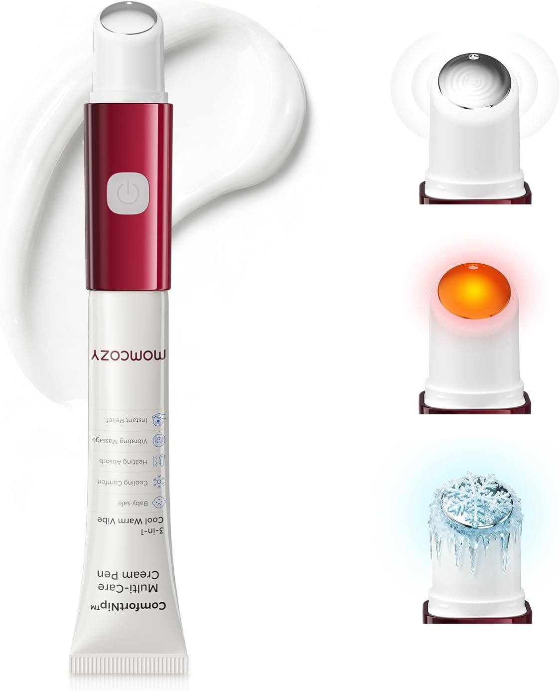 Momcozy ComfortNip™ 3-in-1 Heat/Cool/Vibe Nipple Cream Pen| Touch-Free 316 Steel Head, Botanical Breastfeeding Cream, Rechargeable Portable Christmas Gift for Nipple Pain Relief