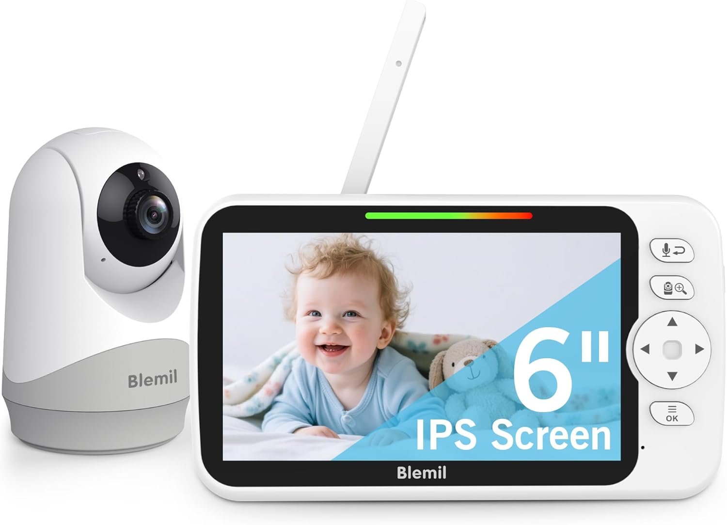 Blemil Upgrade Video Baby Monitor with Camera and Audio 6″ Large Screen, 35-Hrs Battery, No WiFi Baby Monitor, Remote Pan/Tilt/Zoom Camera, 2-Way Talk, Night Vision, Temperature, 1000ft Range
