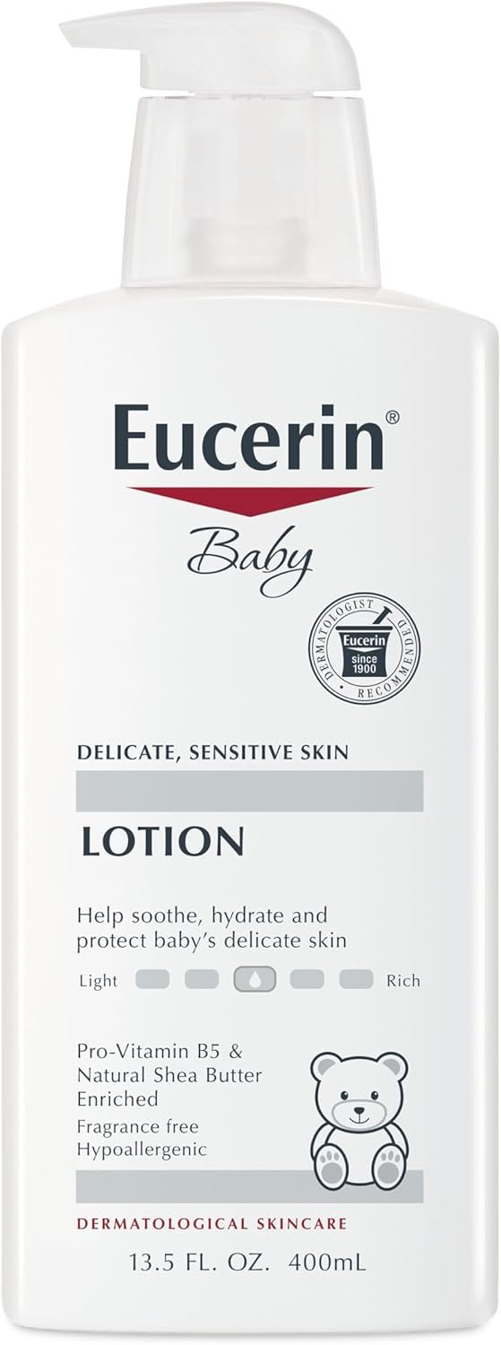 Eucerin Baby Body Lotion, Hypoallergenic and Fragrance Free Baby Lotion with Pro-Vitamin B5 and Shea Butter, 13.5 Fl Oz Bottle