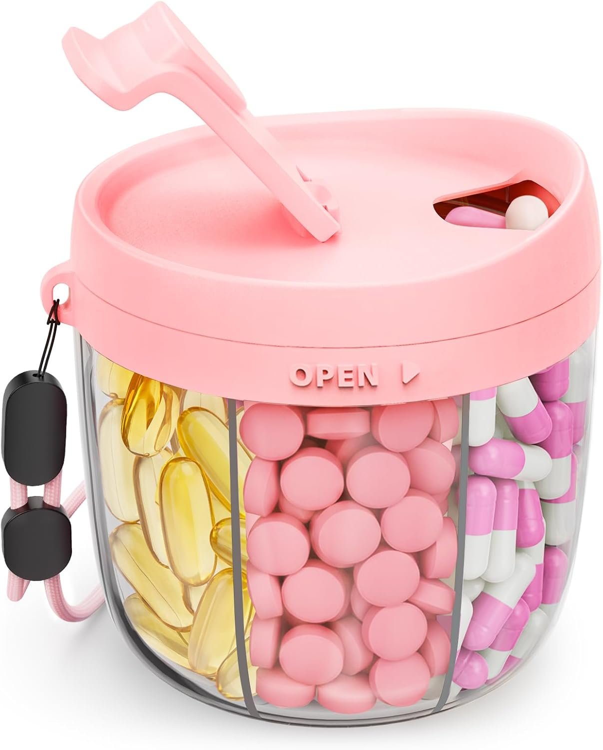 Cute Pill Dispenser with 7 Compartments, Pill Bottle Organizer with Anti-Mix Design, Portable Pill Organizer for Travel with Wide Mouth for Easy Access, BPA-Free Patented Pill Container, Pink