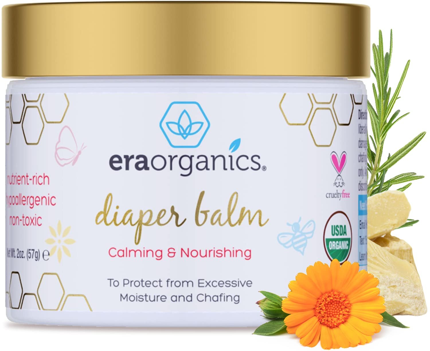 Era Organics Baby Diaper Balm – USDA Organic Ointment Cream Extra Soothing and Nourishing for Dry, Sensitive Skin – All Natural to Help Excess Moisture, Rash or Chafing