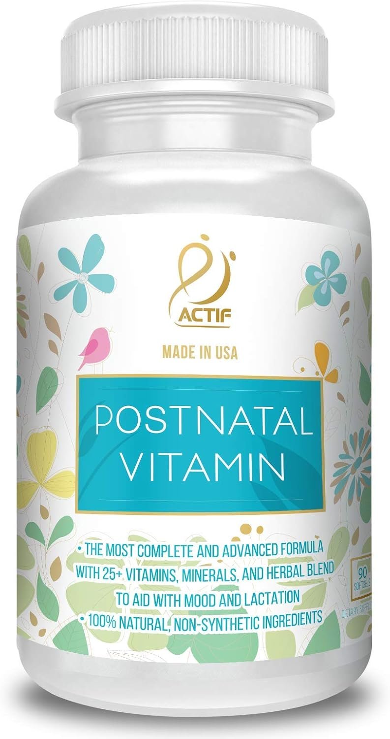 Actif Organic Postnatal Vitamin with 25+ Organic Vitamins and Organic Herbs, Nursing and Lactation Supplement, Non-GMO, Made in USA, 90 Count