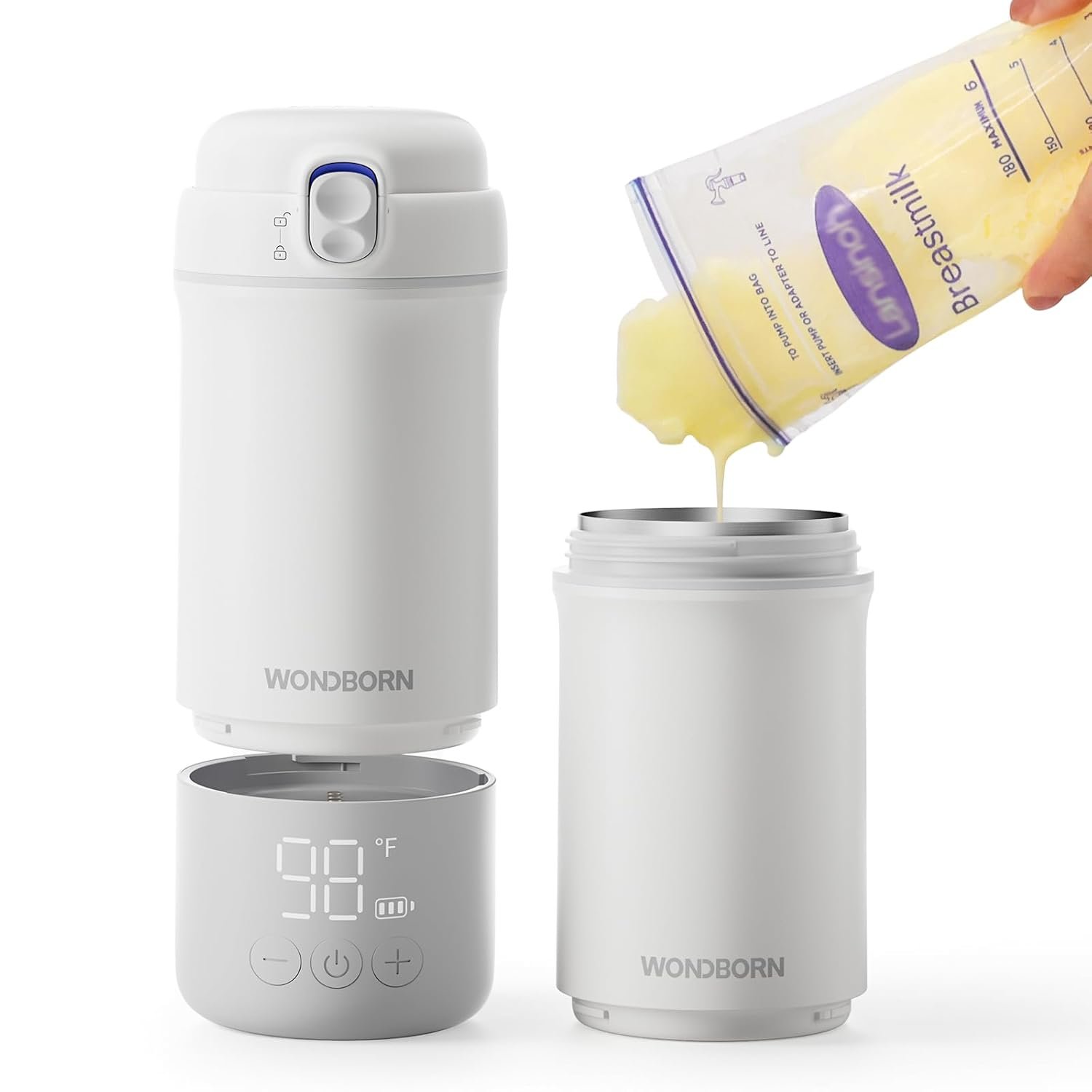 Portable Bottle Warmer for Travel, Dishwasher Safe, 3X Faster & Even Heating, 8 Feeds per Charge, 17oz, 1℉ Precise Adjust, Thaw, Keep Warm, Use While Charging, for Breastmilk & Formula