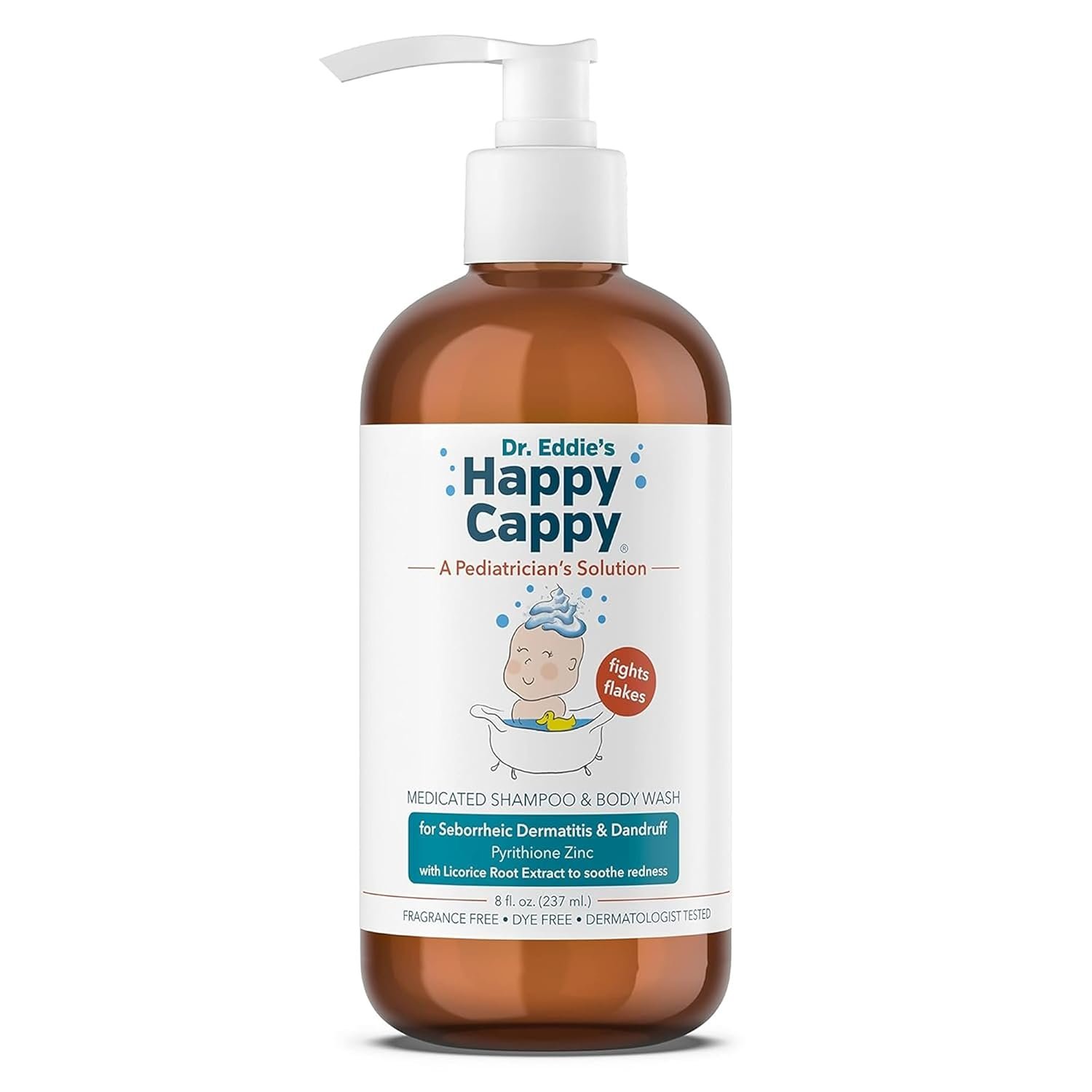 Happy Cappy Medicated Shampoo and Body Wash- Baby Dandruff Shampoo, Helps Cradle Cap and Seborrheic Dermatitis, Reduces Flakes and Redness, Dermatologist Tested, Fragrance-Free – 8 Fl Oz