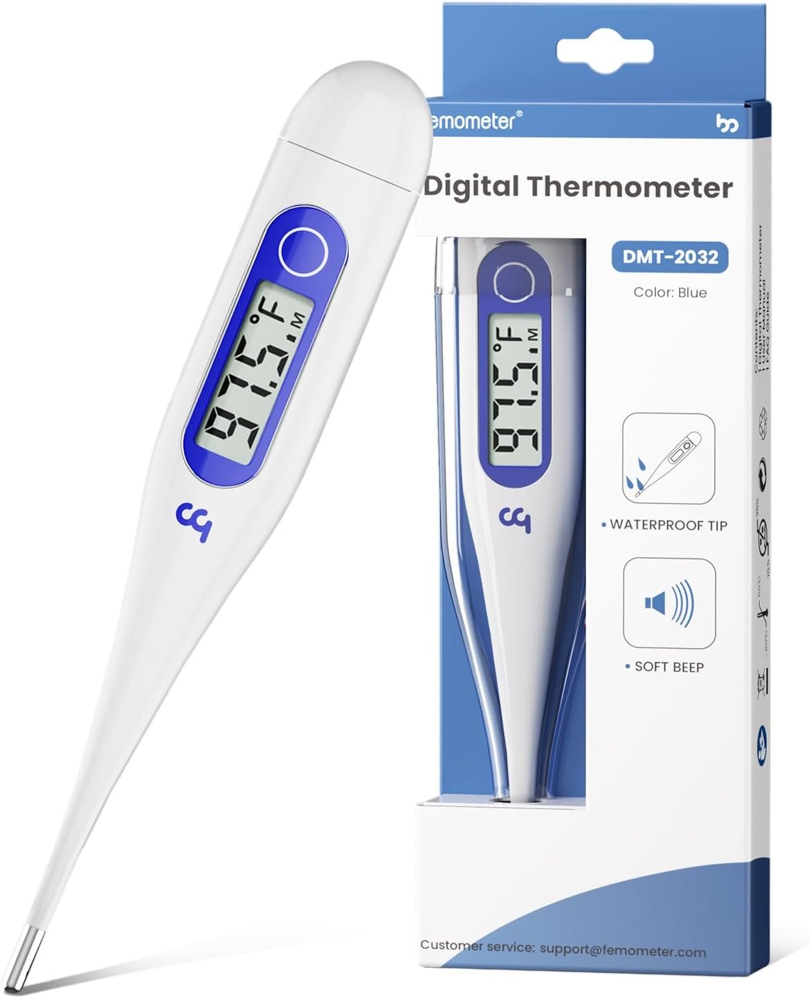 Femometer Thermometer for Adults and Kids, Digital Thermometer with Fever Alert, Memory Recall, C/F Switchable, for Oral, Rectal or Under Arm Use, Klein Blue