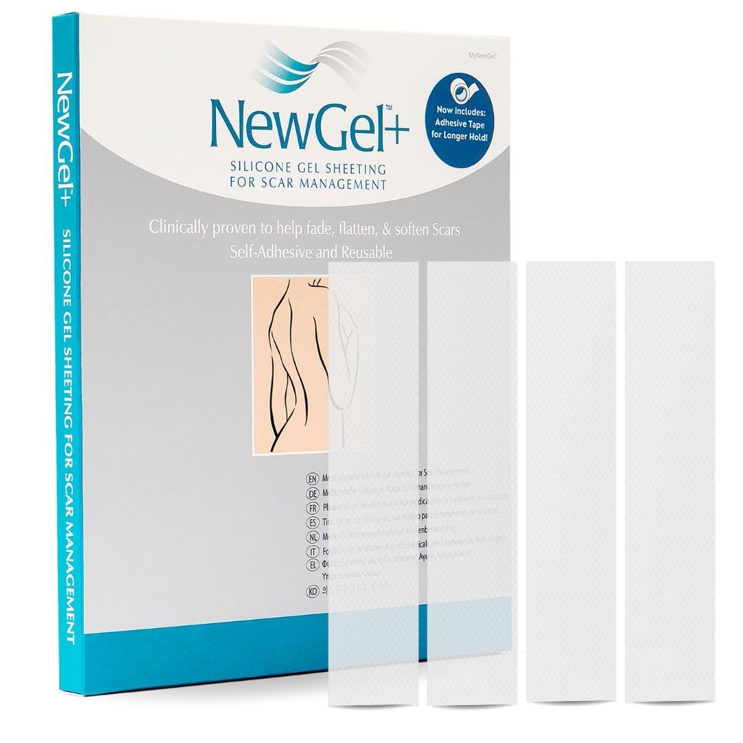 Advanced Silicone Scar Treatment Sheets for OLD, NEW Scars, Surgery, Keloids, C-Section, Burns, by NewGel Plus by MyNew Gel, 1″ x 6″ Sheet (4 Count) – CLEAR