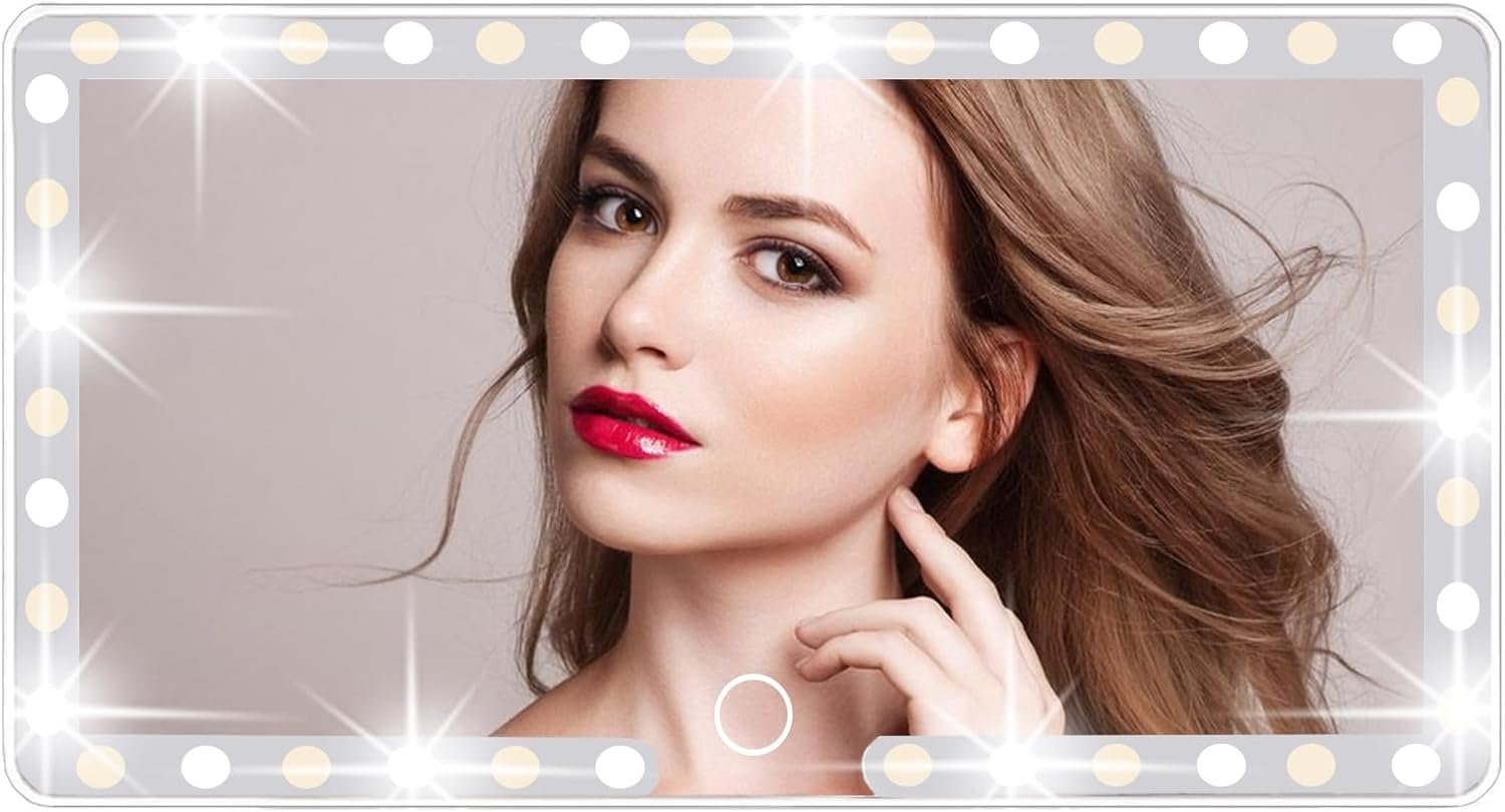 Car Sun Visor Vanity Mirror, 3 Light Modes & 60 LEDs, Rechargeable Dimmable Touch Screen Travel Makeup Mirror,Universal for Truck SUV-Car Accessories Essentials for Women（White）