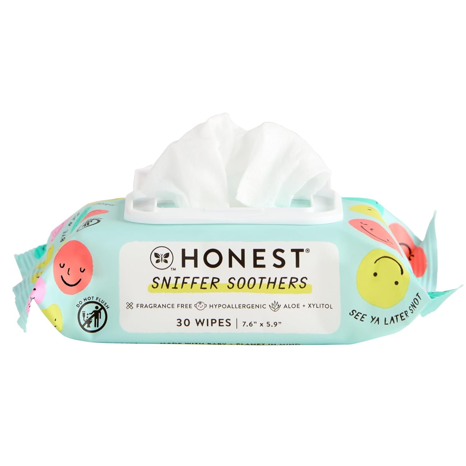 The Honest Company Plant-Based Snot Removing Wipes, Soothing Nose Face with Aloe, Hypoallergenic, Sensitive Skin, EWG Verified, Fragrance-Free, 30 Count