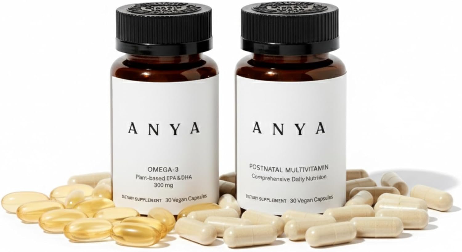 ANYA Postnatal Vitamin Bundle – Postpartum Multivitamin with Vitamins C, D, B12, Zinc & Omega-3 with DHA and EPA Supplement for Breastfeeding, Lactation, and Hair Loss – Vegan, Non-GMO, Gluten-Free