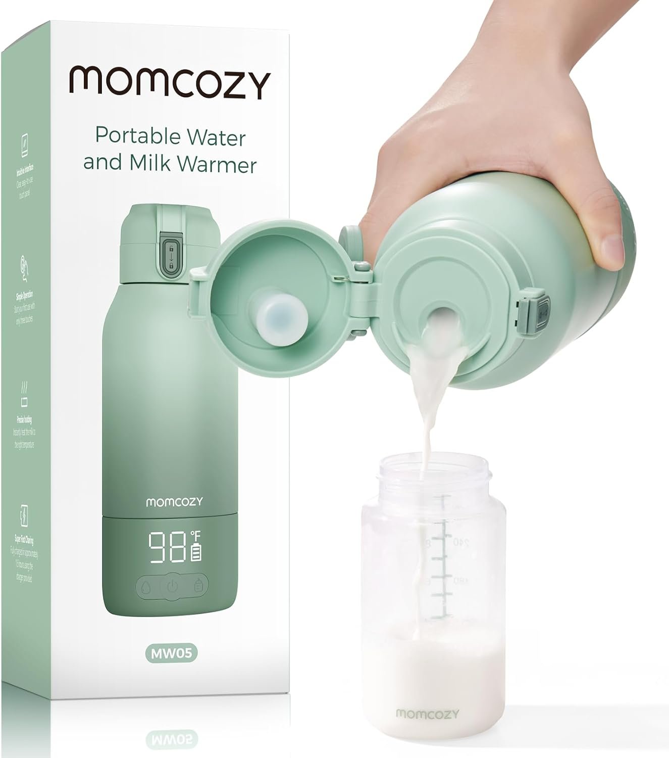 Momcozy Portable Milk Warmer for Travel – Dual Heating Modes for Breast Milk & Water, Portable Bottle Warmer with Fast Heating & Long Battery Life, 17 Ounces Large Capacity to Meet Your All-Day Needs