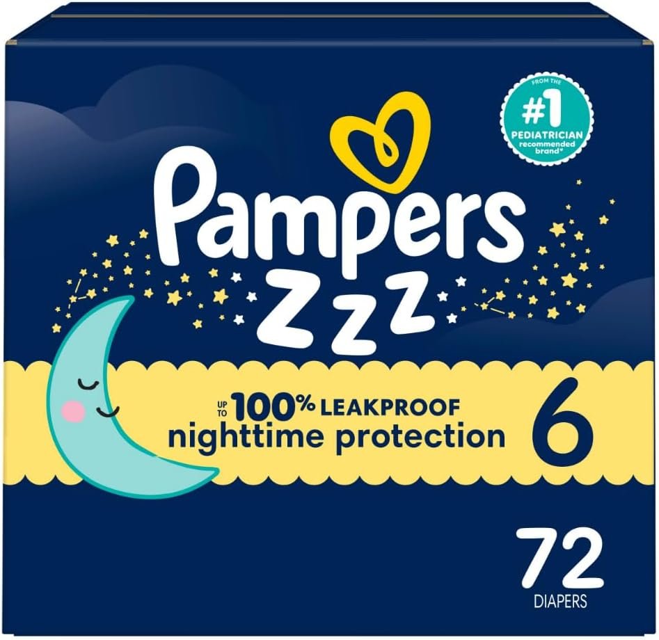 Pampers ZZZ Overnight Diapers, Size 6 (35+ lbs), 72 Count, Nighttime Protection Disposable Baby Diaper, Night Time Leak and Skin Protection