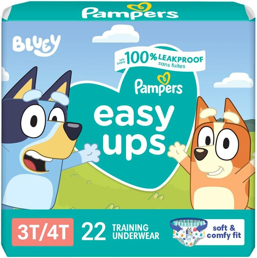 Pampers Training Pants – Easy Ups Boys & Girls Bluey – Size 3T-4T, 22 Count, Children’s Potty Underwear (Packaging May Vary)