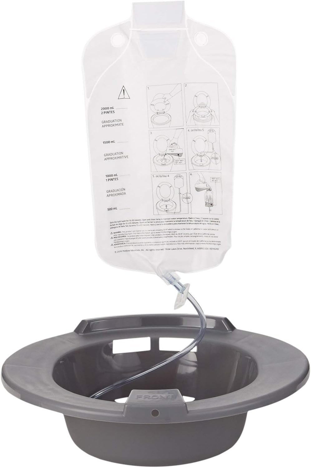 McKesson Sitz Bath with 2000 mL Bag, Plastic, Graphite, 500 mL Increments up to 2000 mL, 1 Count