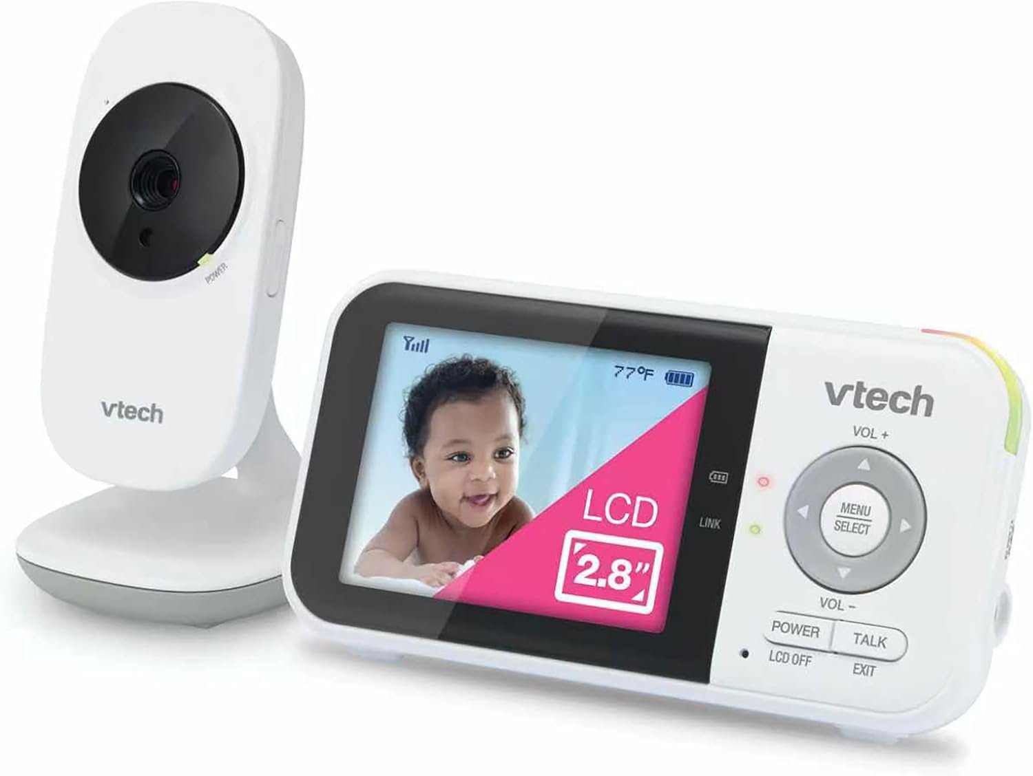 VTech VM819 Baby Monitor with Camera and Audio, 2.8” Screen Portable Baby Camera, Night Vision, 2-Way Audio, Temperature Sensor and Lullabies, Secure Transmission No WiFi, Ideal for Baby/Elderly/Pet