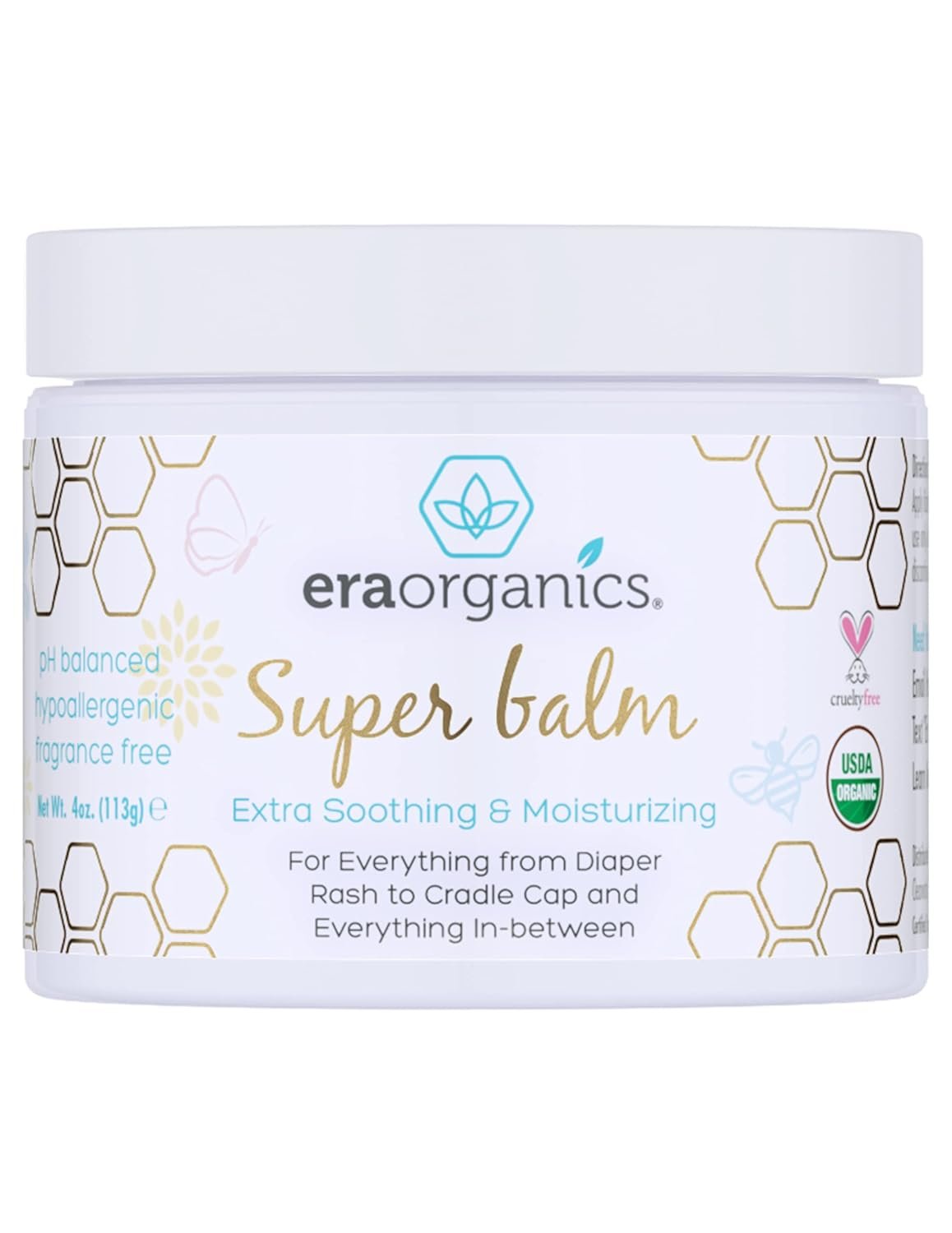 Era Organics Healing Ointment for Babies – USDA Certified Organic Natural Moisturizer Gentle on Sensitive Skin Prone To Baby Eczema, Cradle Cap (Infant Seborrheic Dermatitis), Rashes, Hives 4oz