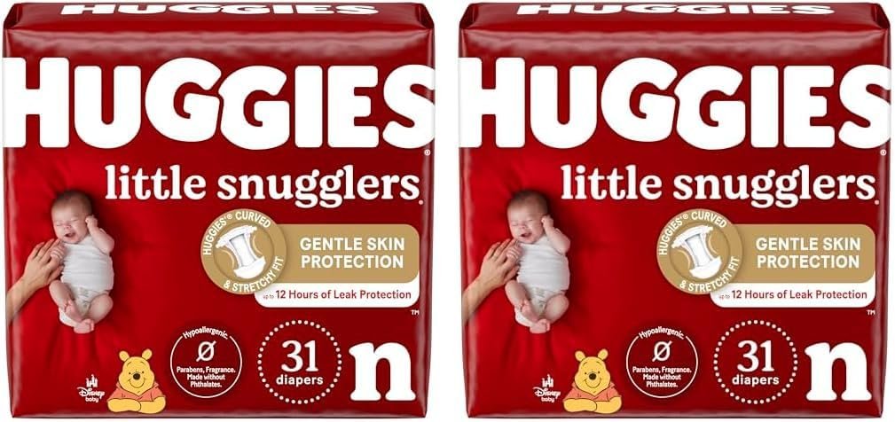 Huggies Little Snugglers Baby Diapers, Size Newborn (up to 10 lbs), 31 Ct, Newborn Diapers (Pack of 2)