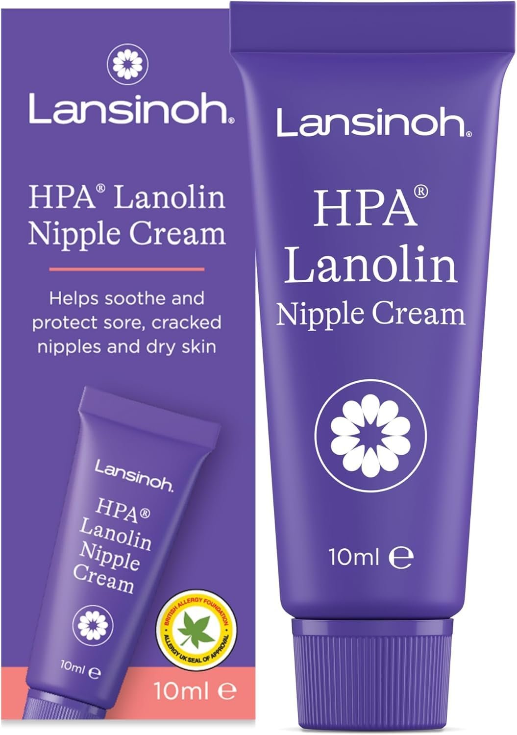 Lansinoh HPA Lanolin Nipple Cream for Sore Nipple & Cracked Skin, 100% Natural Single Ingredient, Breastfeeding Essential, Tasteless, odourless, Hospital Bag, moisturising, 10ml
