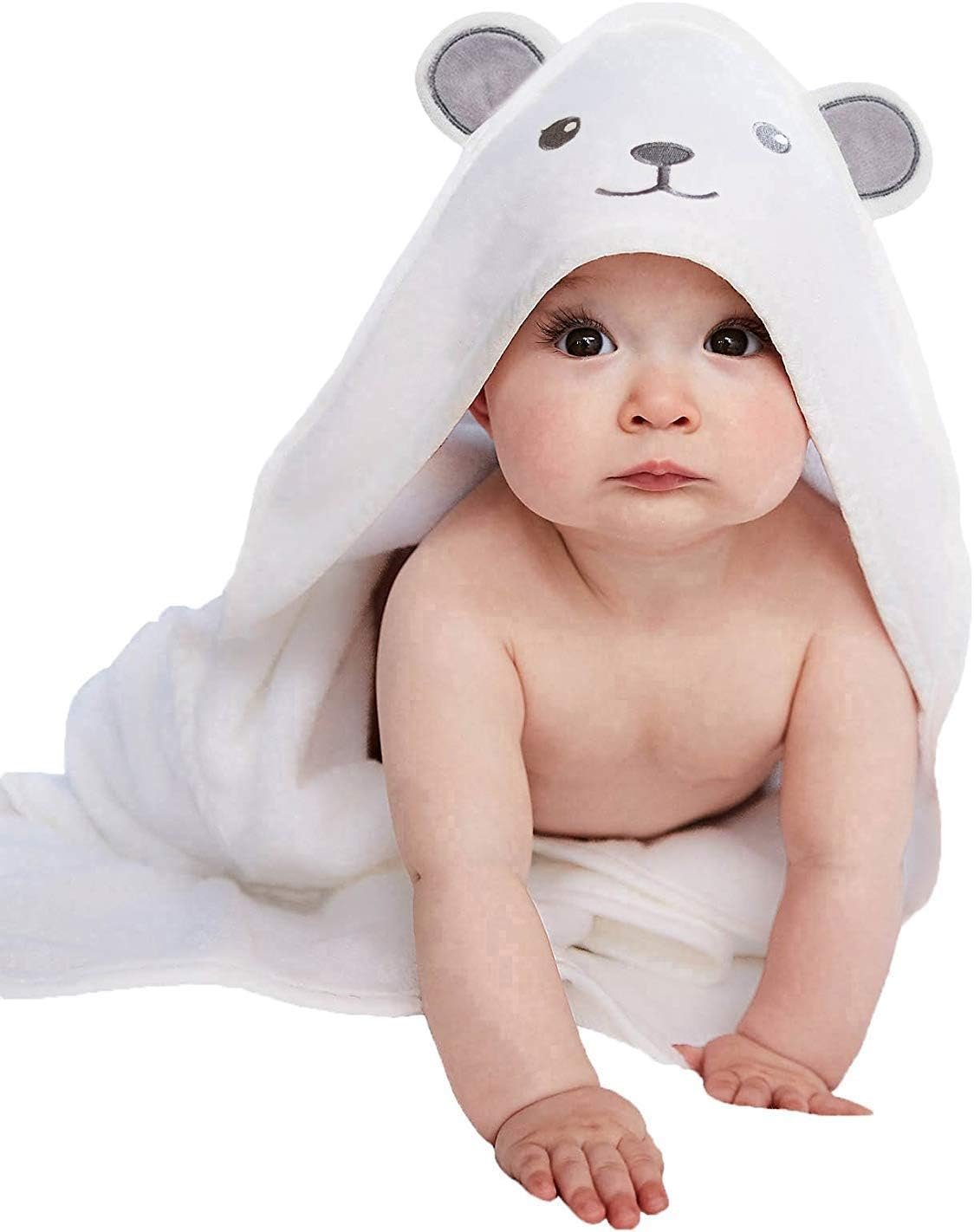 HIPHOP PANDA Hooded Towel – Rayon Made from Bamboo, Bath Towel with Bear Ears for Newborn, Babie, Toddler, Infant – Absorbent Large Baby Towel – Bear, 30 x 30 Inch
