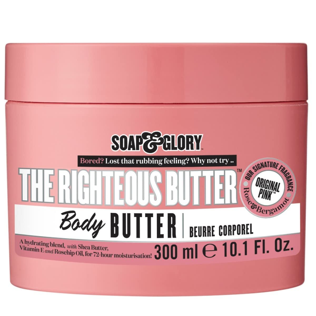 Soap & Glory The Righteous Body Butter – Hydrating Body Moisturizer for Dry Skin with Shea Butter, Vitamin E & Aloe Vera – Rich Lotion for Women – Vegan & Cruelty Free (10.1 fl oz)