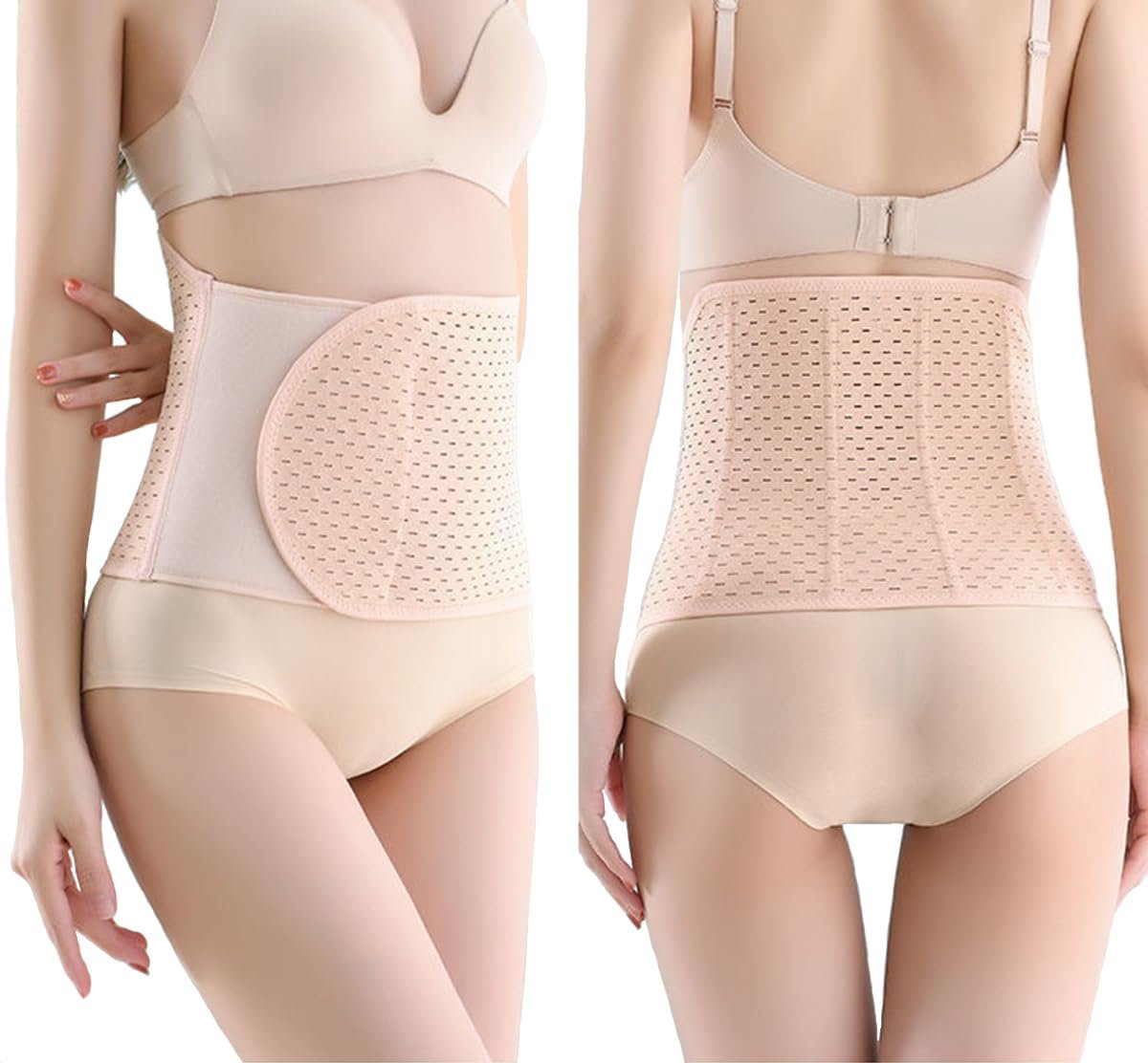 Abdominal Binder Post Surgery, Breathable Belly Band Postpartum Belly Wrap, C Section Belly Binder Abdominal Binder Hernia Belt for Women, Back Support Belt for Women (Beige, X-Large)