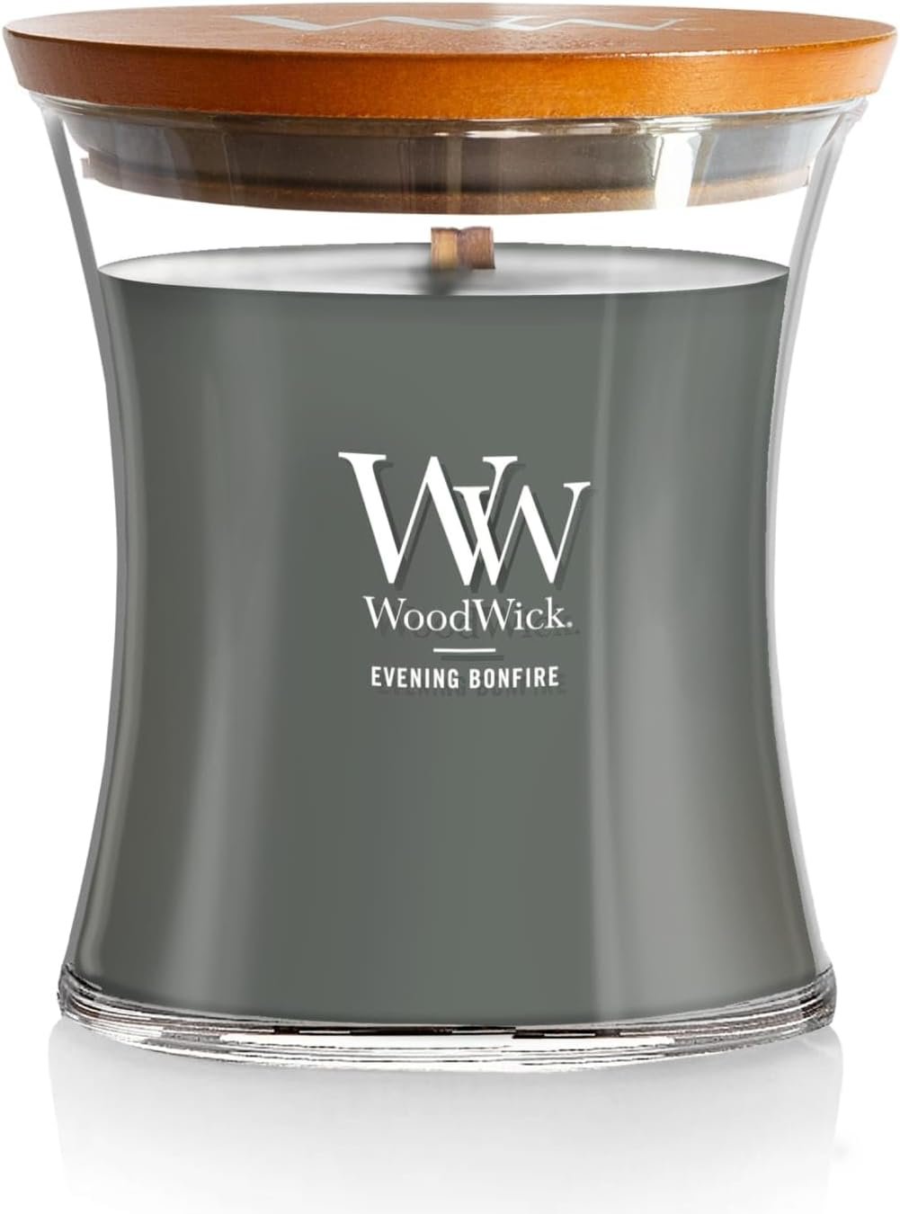 WoodWick Evening Bonfire Holiday Candle Gifts for Women and Men, 9.7 oz Medium Hourglass Candle with Crackling Wick