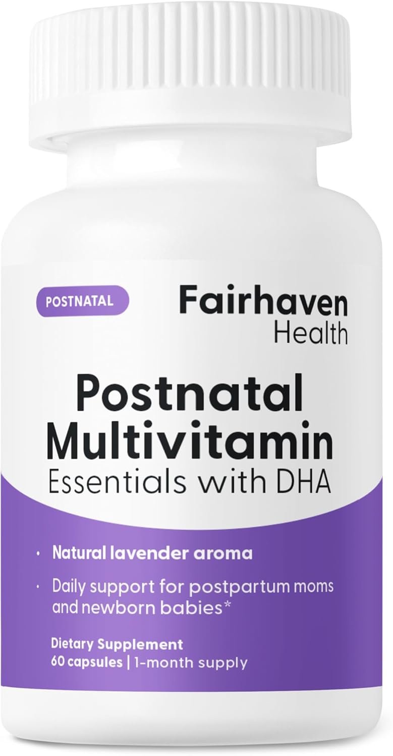 Fairhaven Health Postnatal Multivitamin Essentials | Vegan Daily Multivitamin for Postpartum Women | Breastfeeding Mother and Baby Development Support | Gluten, Dairy, Soy Free | Non-GMO | 60 Capsules