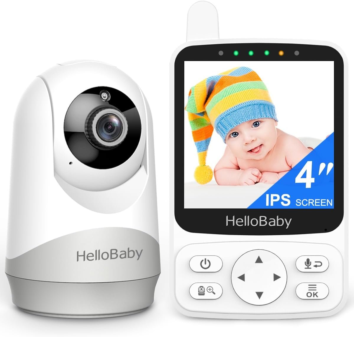 HelloBaby No WiFi Baby Monitor with Voice-Activated Night Vision,4″ IPS Camera and Audio, 2-Way Talk and PTZ, 26H Battery and 1000ft Range, Portable for Nursery and Travel