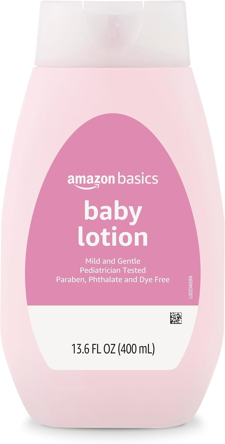 Amazon Basics Baby Lotion, Mild & Gentle, Hypoallergenic, Paraben Free, Phthalate Free, Dye Free, Lightly Scented, 13.6 Fl Oz (Pack of 1) (Previously Solimo)