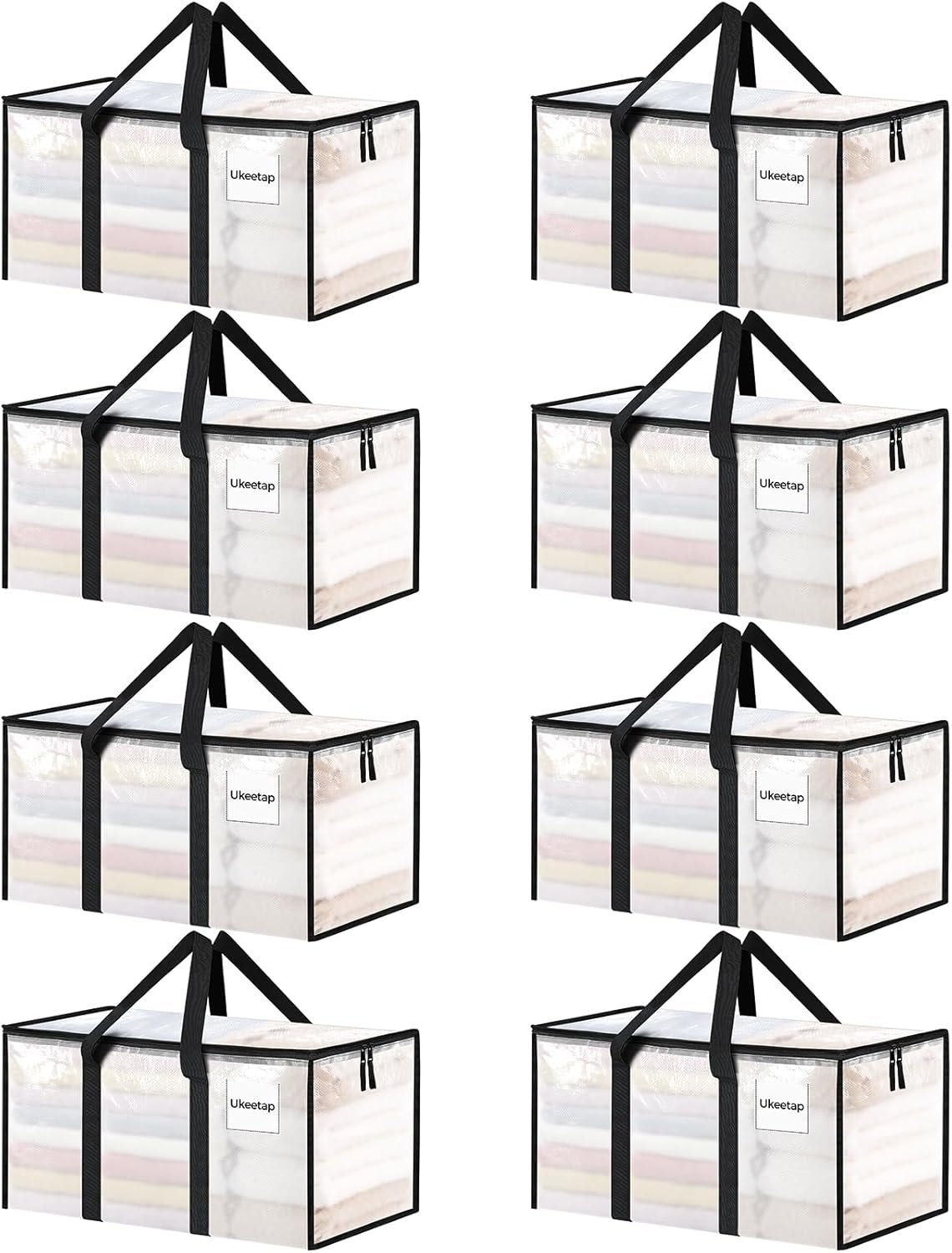 8 Pack Extra Large Heavy Duty Moving Bags, Clear Storage Bins with Lids, Reinforced Handles & Heavy-Duty Zippers Moving Boxes Storage Bags Totes for Clothes Packing, Dorms, College Supplies, Clear