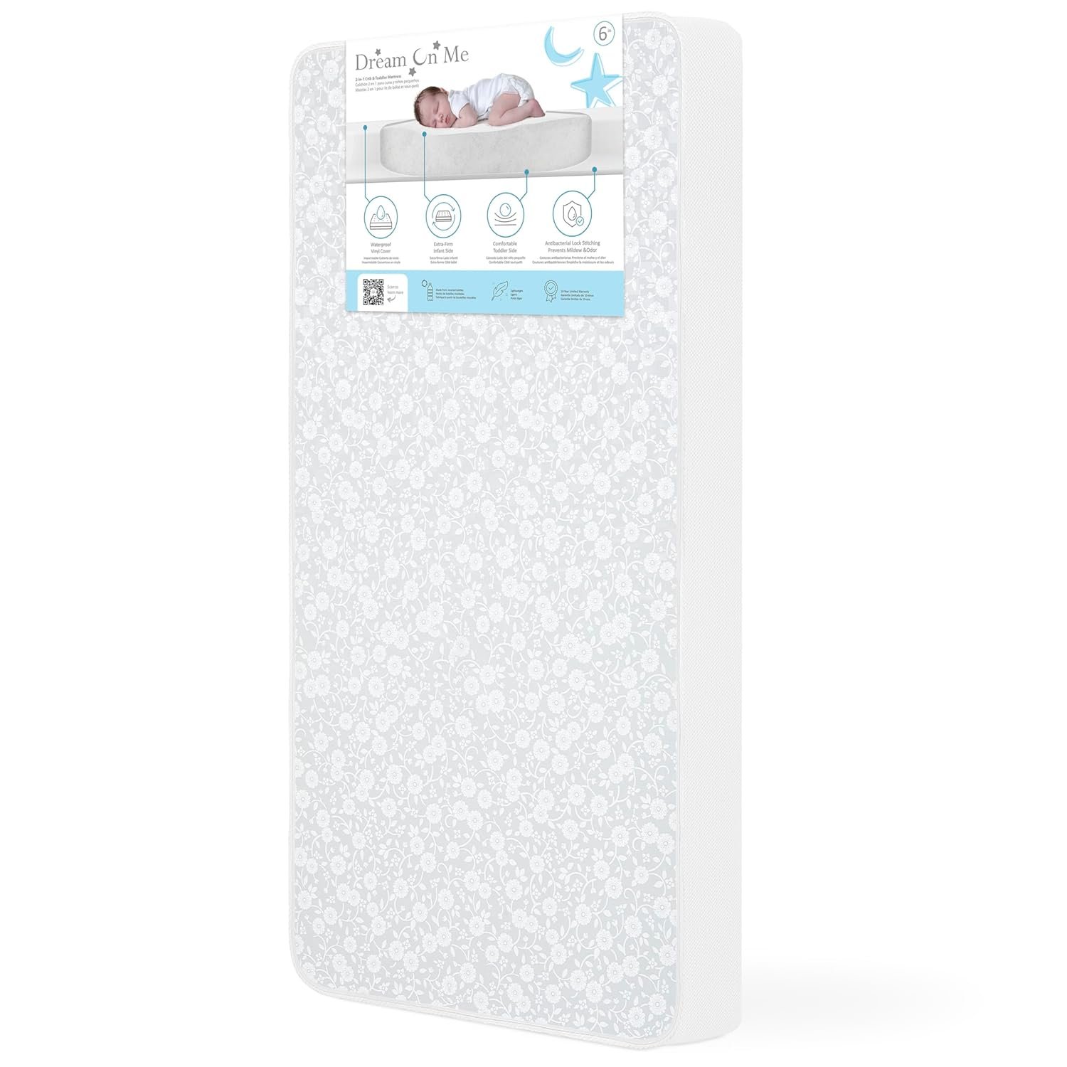 Dream On Me Breathable Little Baby Full Size Firm Foam Crib and Toddler Bed Mattress, 6 Inch