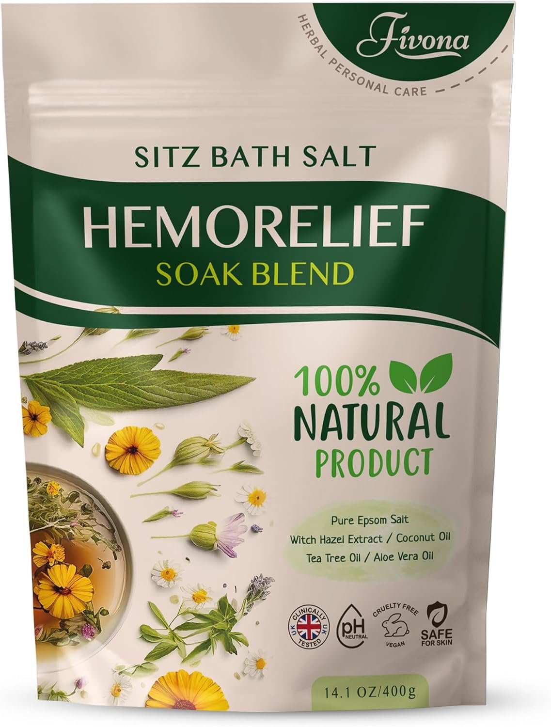 Hemorrhoid Treatment Sitz Bath Salt – Natural Soak Blend Epsom Salt with Essential Oils, Postpartum Recovery and Discomfort Relief, Perineal Care Soaking for Fissures and Bartholin Cysts – 14.1oz