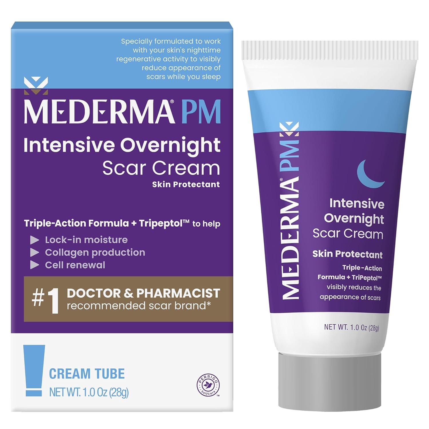 Mederma PM Intensive Overnight Scar Cream, Works with Skin’s Nighttime Regenerative Activity, Clinically Shown to Make Scars Smaller and Less Visible, 1.0 Oz (28g)