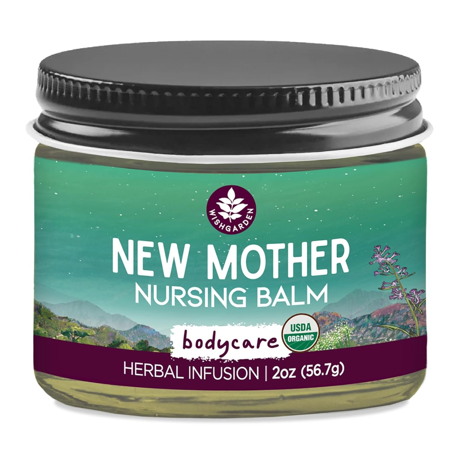 WishGarden Herbs New Mother Nursing Balm – Certified Organic Nipple Balm with Marshmallow Root & Calendula Flower, Hydrates and Soothes Dry and Cracked Nipples, Safe for Baby, Lanolin-Free, 2oz