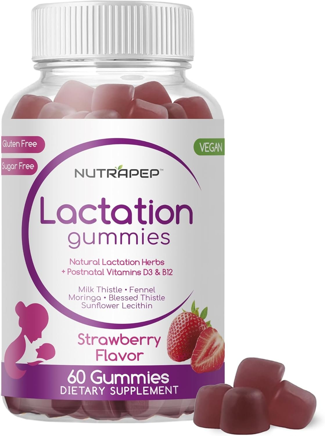 Lactation and Postnatal Support Gummies – Milk Production Supply Increase Supplements for Breastfeeding Women – with Vitamins D3 B12 Milk Thistle Fennel Seed Moringa Sunflower Lecithin