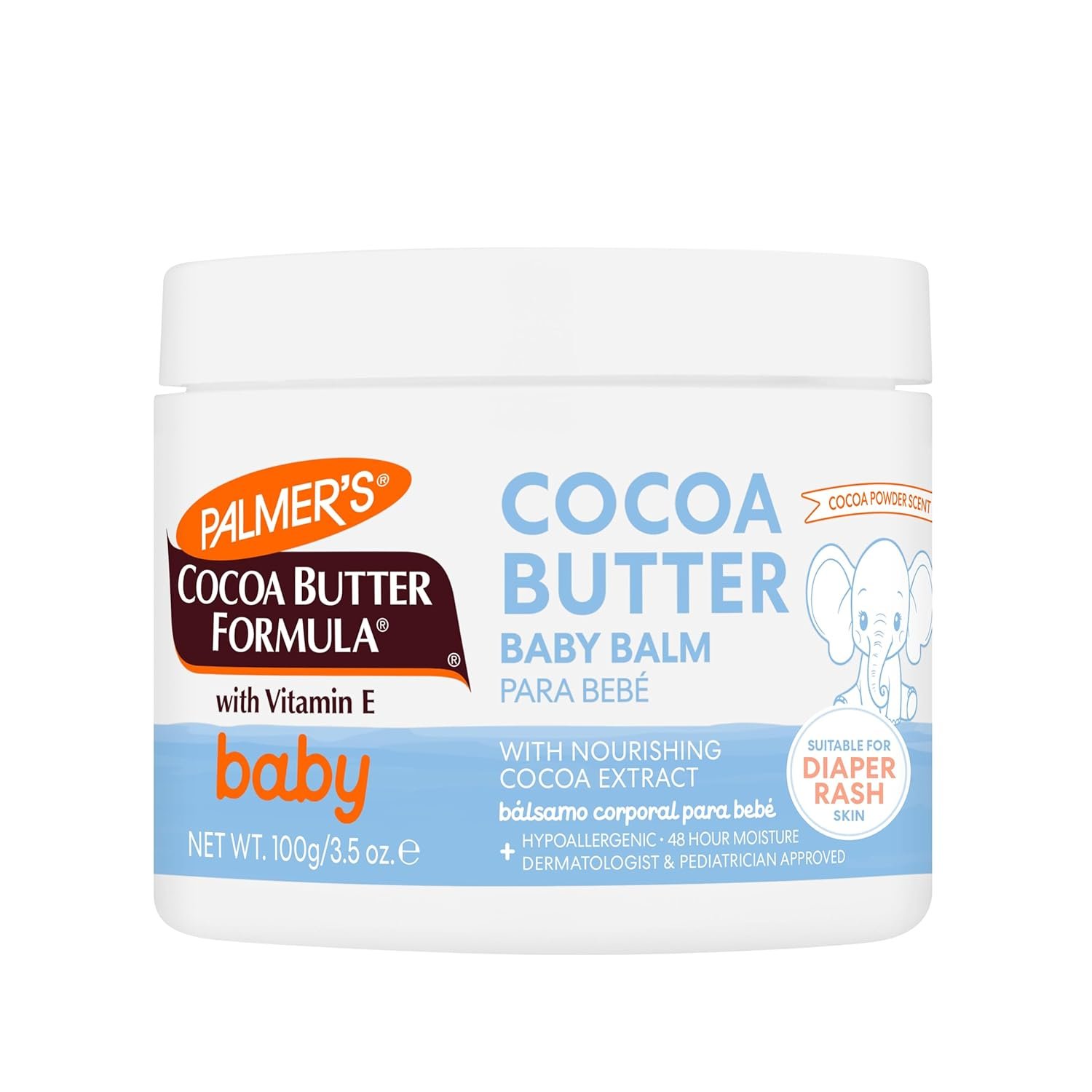 Palmer’s Baby Balm, Cocoa Butter Formula Hydrating Baby Cream, 3.5 Oz, Nourishing Dry Skin, Eczema, Cradle Cap & Diaper Rash Cream, Hypoallergenic, 48Hr Moisture, Dermatologist Tested Essentials