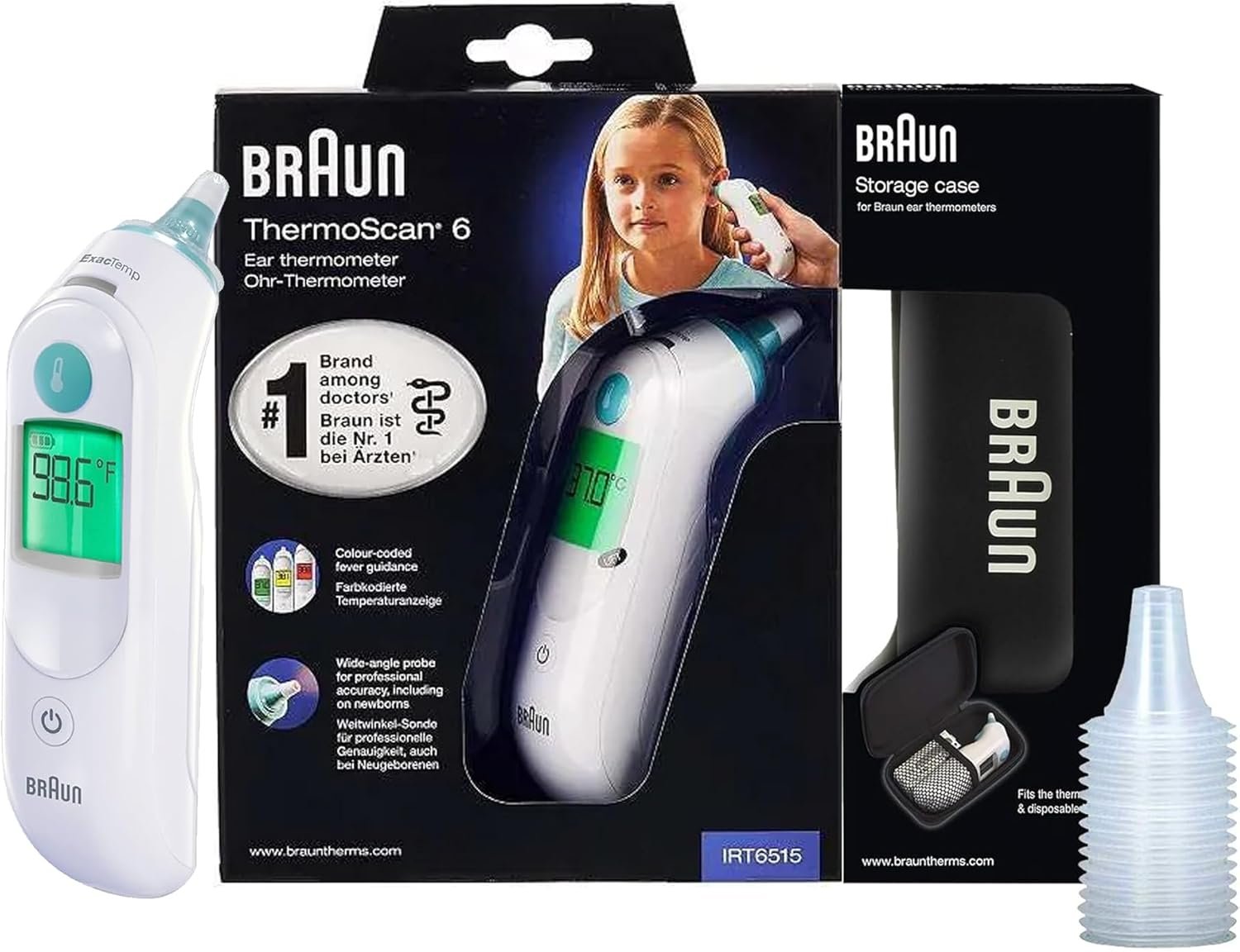 Braun ThermoScan 6 Ear Thermometer with Color-Coded Digital Display, ExacTemp Stability Indicator, Baby and Infant Friendly, No. 1 Brand Recommended by Pediatricians, IRT6515