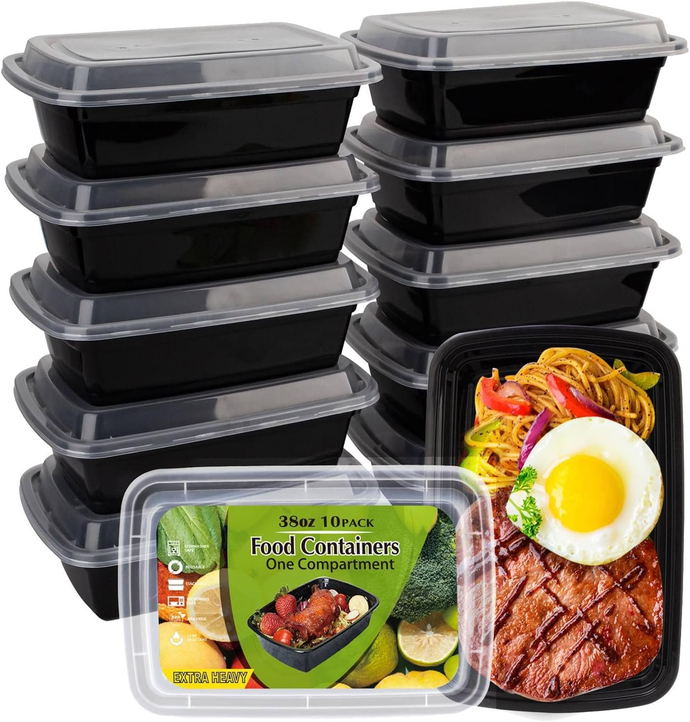 WGCC Meal Prep Containers [38OZ] Plastic Food Storage Containers With Lids,10-Pack Reusable To Go Containers, Disposable Food Prep Container, BPA-free, Stackable, Microwave/Dishwasher/Freezer Safe