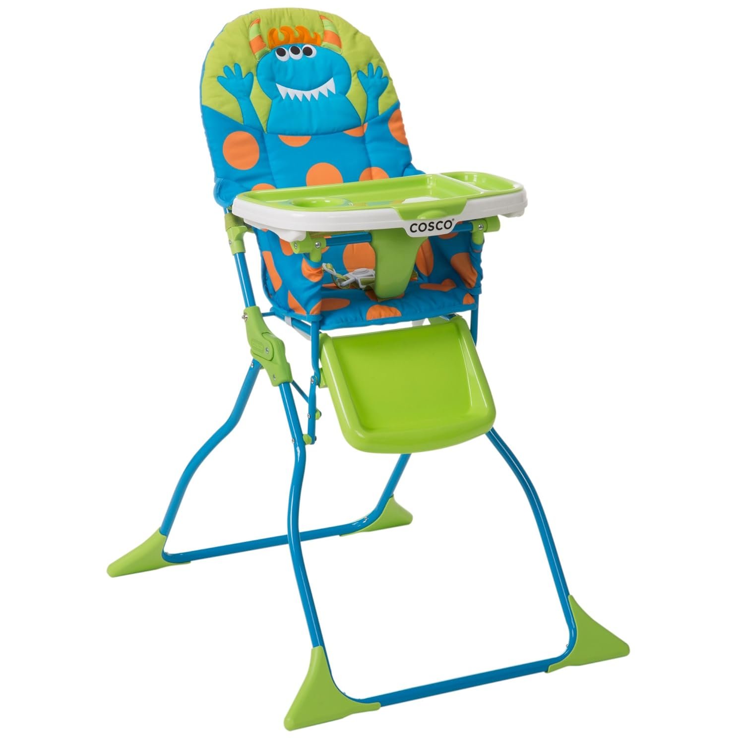 Cosco Kids Simple Fold Folding High Chair for Babies and Toddlers (from 6 Months to 50 lbs) Simple Fold Deluxe with 3-Position Tray, Portable High Chair, Monster Syd