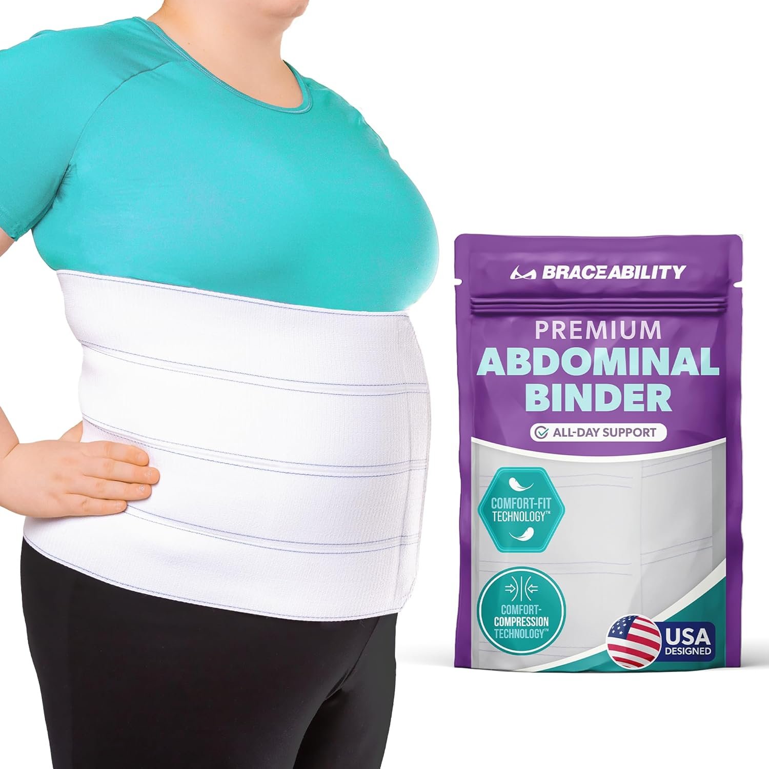 BraceAbility Medical Abdominal Stomach Binder – XXL Belly Band Compression for Diastasis Recti, Postpartum, Post-Surgical Wrap for Tummy Tuck Recovery, Post op Ab Binder for Women and Men (2XL 12″)