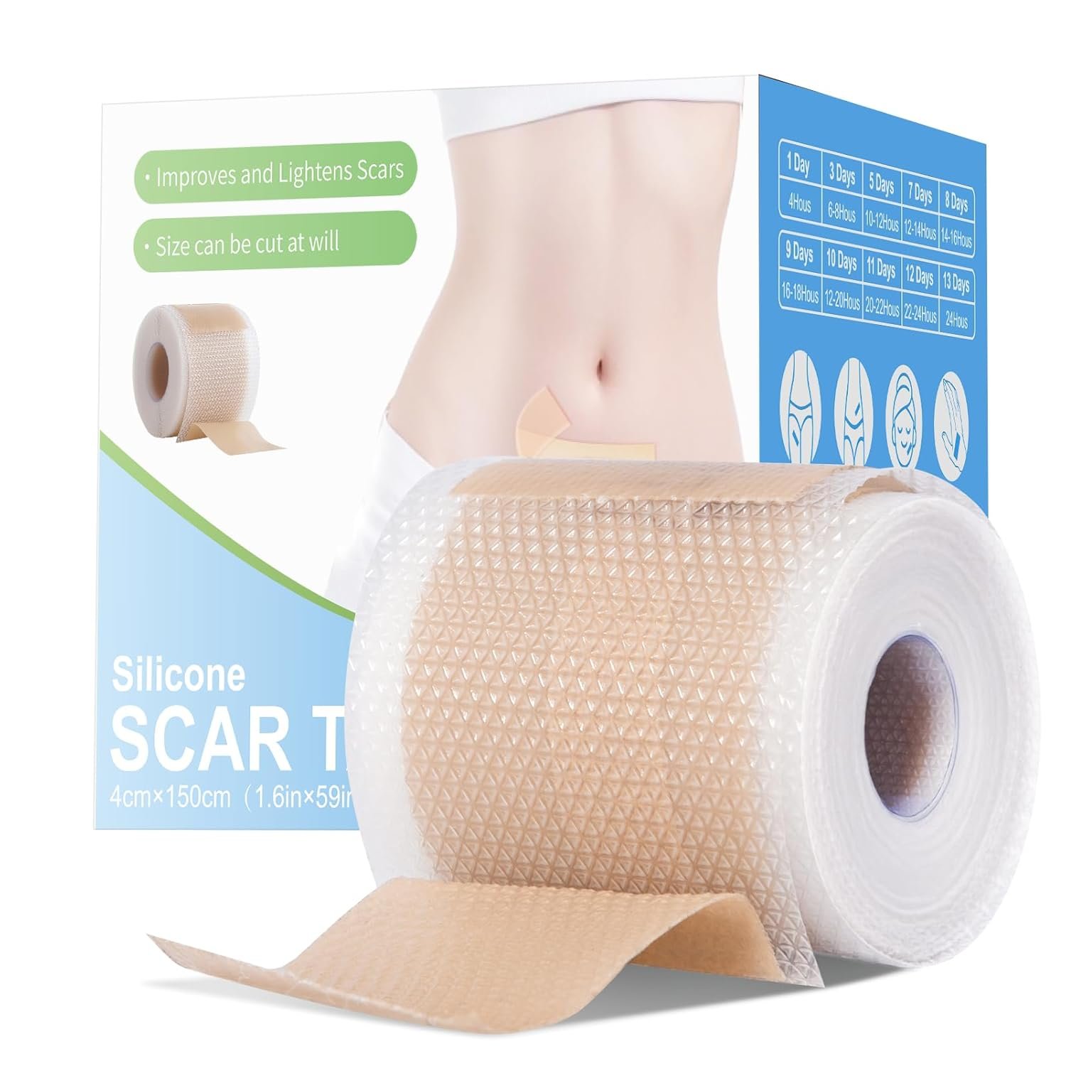Silicone Scar Sheets, Silicone Scar Tape, 1.6”x60” Roll, Scar Removal Treatment, Medical Grade Scar Tape for Surgical, C-Section, Burn Scars (1.5M)