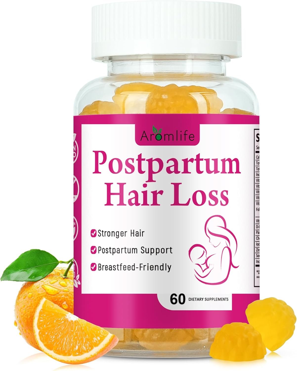 Postpartum Hair Loss Gummies for Women Stronger Hair, Postpartum Hair Gummies with Biotin, Folate, Zine, Vitamin E, B6 & B12, 60 Count Vegan Breastfeeding-Friendly Postnatal Vitamins Gummy