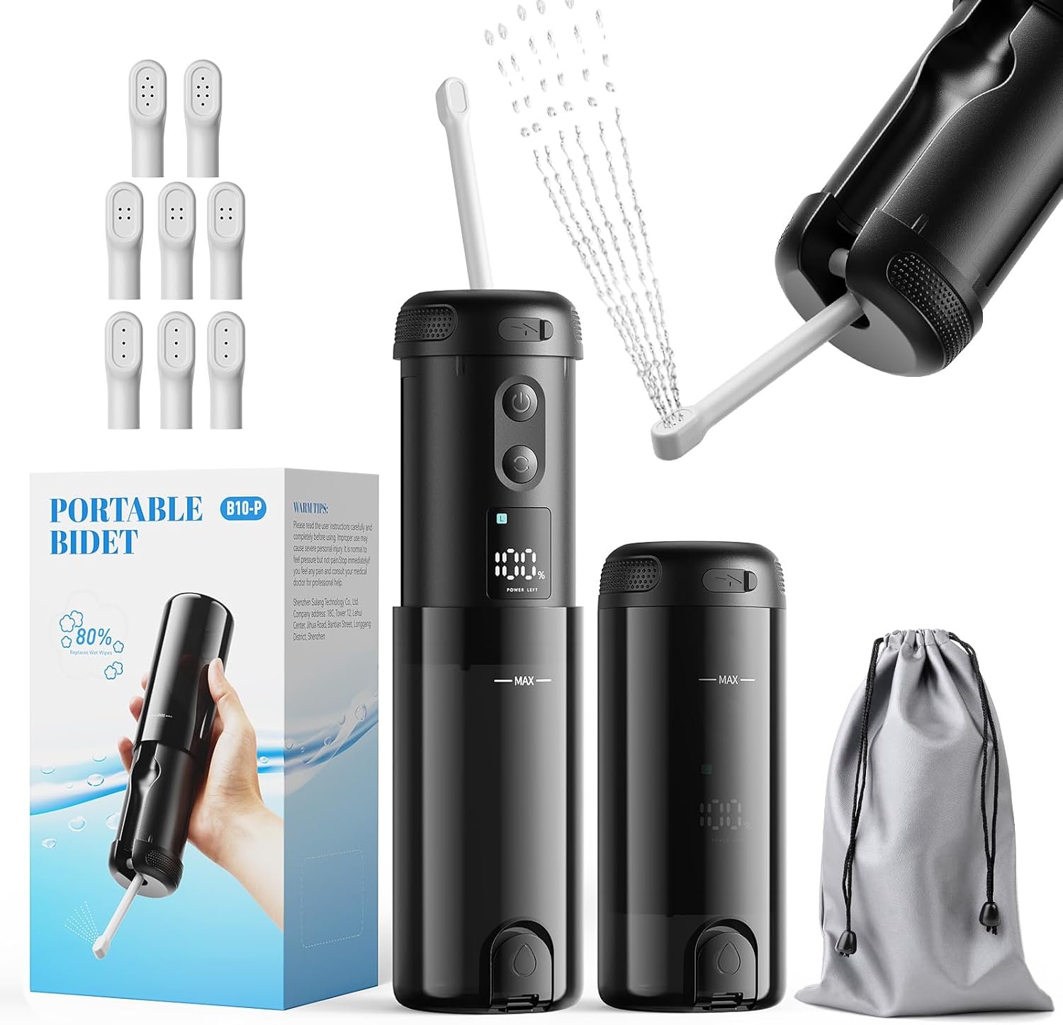 Yaej Peri Bottle for Postpartum Care-250mlPortable Bidet for Travel with 5 Sprayer Modes, 2000mAh Rechargeable Electric Bidet with 8 Replaceable Nozzles for Perineal Care & Post-Surgery Care (Black)