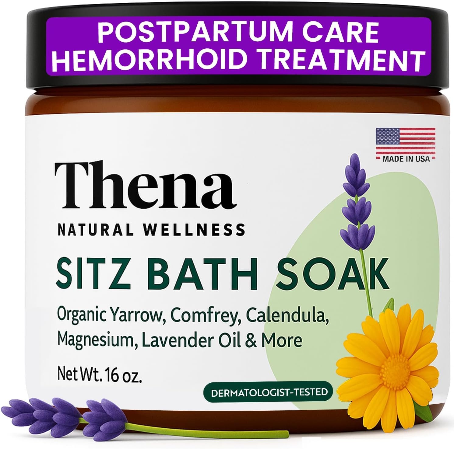 Best Organic Sitz Bath Soak Postpartum Care and Post Partum Essentials, Natural Hemorrhoid Treatment for Women & Moms with Epsom Dead Sea Salt Witch Hazel, Sitz Bath for Toilet, Thena