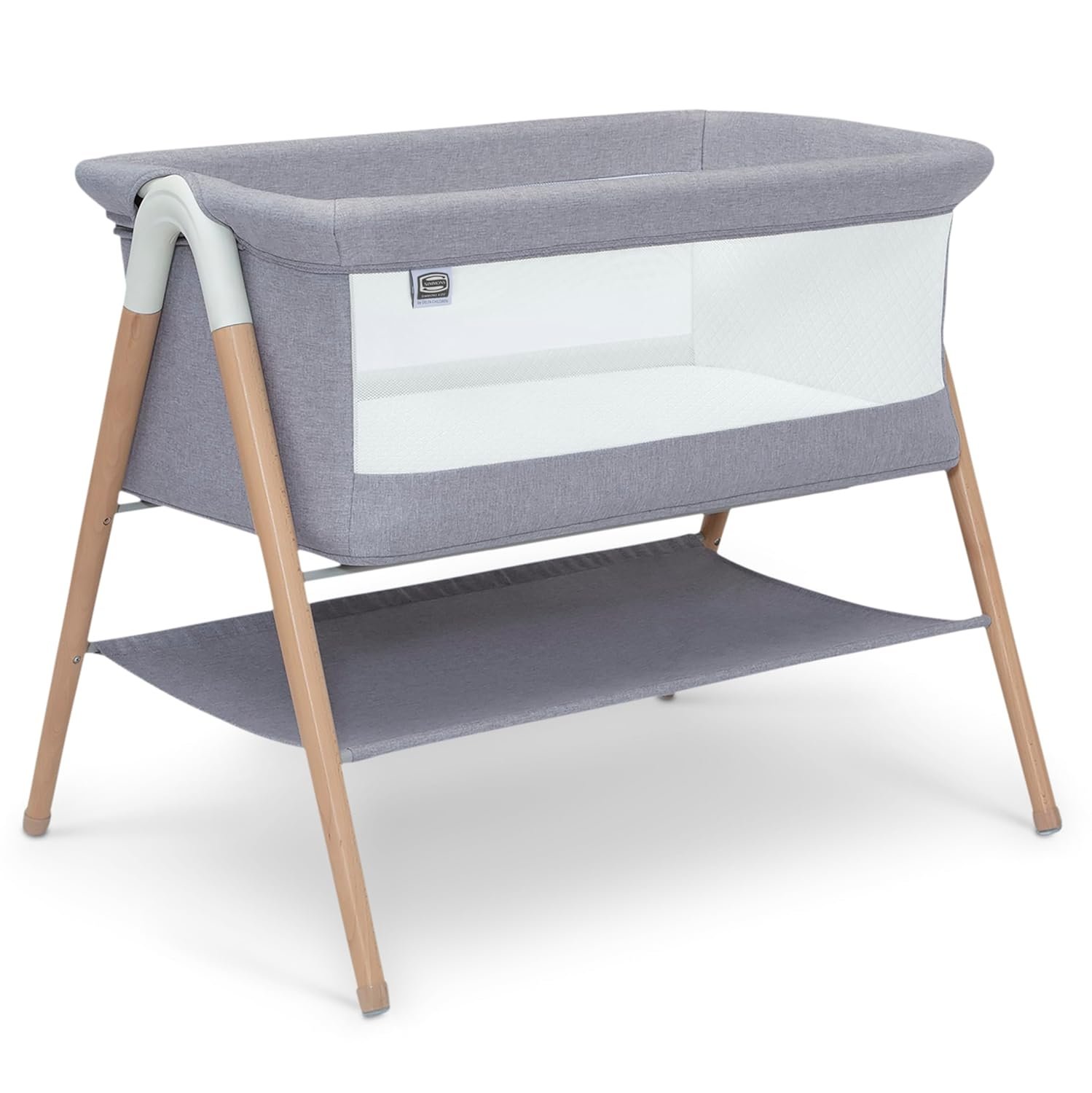 Simmons Kids Koi by The Bed Bassinet with Breathable Mesh and Natural Beechwood Legs, Dove Grey